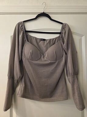 Shimmery Grey Sweetheart Bust Long Sleeve Top